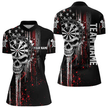 Load image into Gallery viewer, Retro American Flag Grunge Skull Darts Polo &amp; Quarter Zip Custom Dart Shirts For Women Darts Jerseys TDM3383