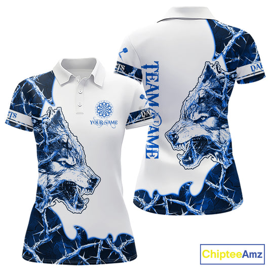 Blue Thorny Camo Wolf Dart Shirts For Women Custom Camouflage Darts Jersey Team Polo & 1/4 Zip Shirt TDM5667