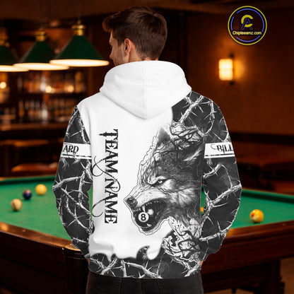 White Black Thorny Camo Wolf Billiard Hoodie Custom 8 Ball Pool Hoodie Team Jersey TDM5668