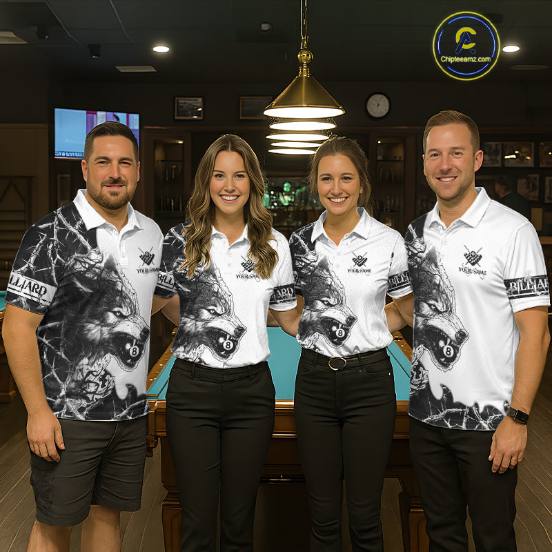 White Black Thorny Camo Wolf Billiard Shirts For Women Custom 8 Ball Pool Team Jersey Polo & 1/4 Zip TDM5668