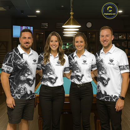 White Black Thorny Camo Wolf Billiard Shirts For Women Custom 8 Ball Pool Team Jersey Polo & 1/4 Zip TDM5668