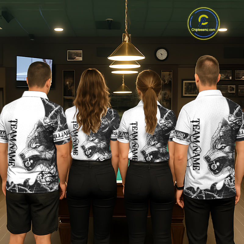 White Black Thorny Camo Wolf Billiard Shirts For Women Custom 8 Ball Pool Team Jersey Polo & 1/4 Zip TDM5668