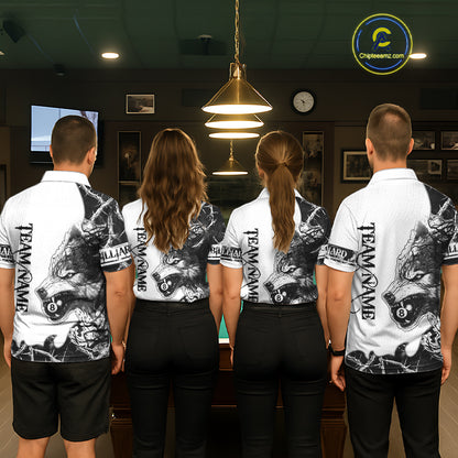 White Black Thorny Camo Wolf Billiard Shirts For Women Custom 8 Ball Pool Team Jersey Polo & 1/4 Zip TDM5668