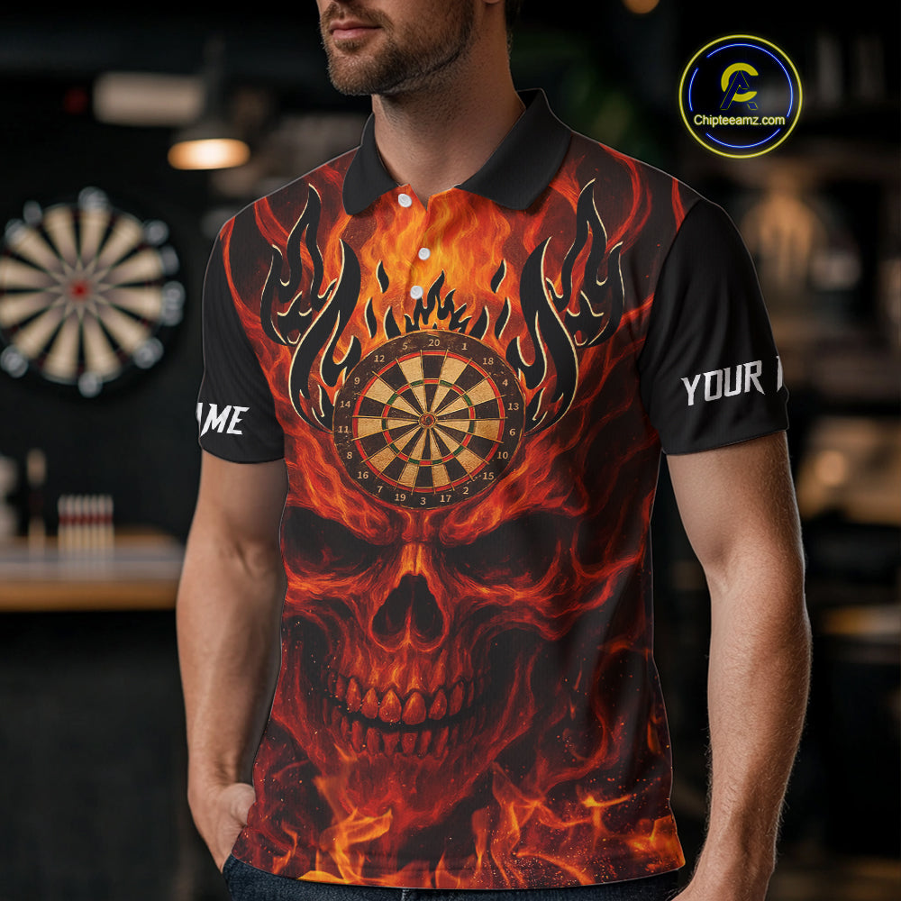 Orange Flaming Skull Men's Dart Jerseys Custom Dart Fire Lightning Darts Team Shirt Polo & 1/4 Zip TDM3856