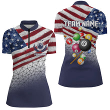 Load image into Gallery viewer, Customized US Flag 3D Billiard Balls Women Polo &amp; Quarter-Zip Shirt, Patriotic Billiard Jersey Attire TDM1771