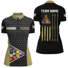 Load image into Gallery viewer, Personalized Retro American Flag Billiard Pool Shirts For Women Custom Yellow Black Billiard Jerseys TDM2172