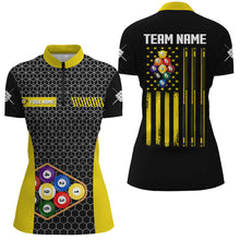 Load image into Gallery viewer, Personalized Retro US Flag 9 Ball Pool Billiard Shirts For Women Custom Yellow Black Billiard Jerseys TDM2173
