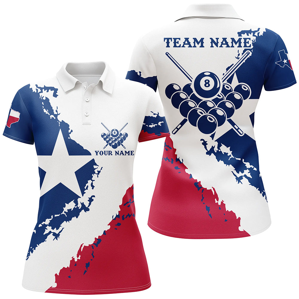 Personalized Billiard Pool Texas Flag Polo Shirts For Women Custom Billiard Texas Sport Shirts TDM0513