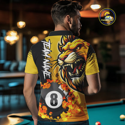 Yellow Funny 8 Ball Pool Flame Custom Lion Billiard Polo & 1/4 Zip Shirts For Men Billiard Jerseys TDM2937