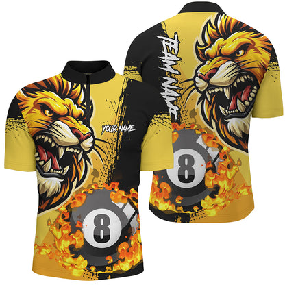 Yellow Funny 8 Ball Pool Flame Custom Lion Billiard Polo & 1/4 Zip Shirts For Men Billiard Jerseys TDM2937