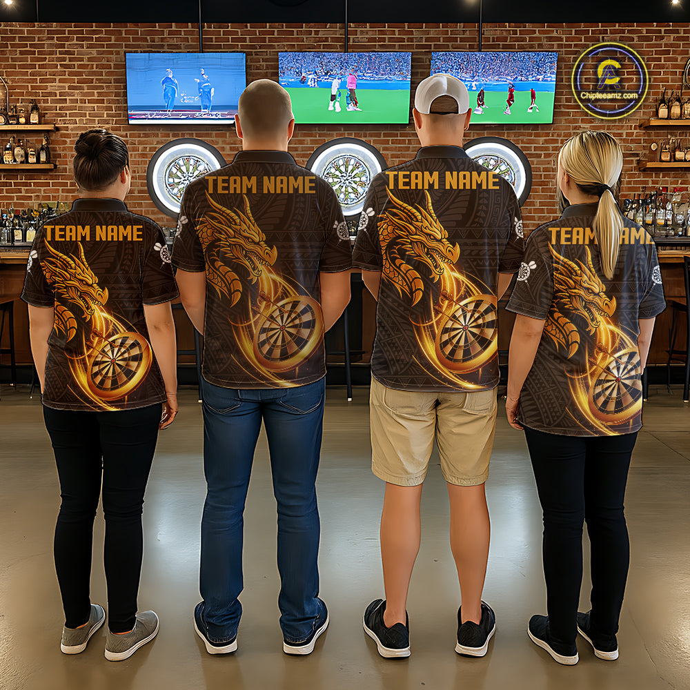 Black And Golden Custom Tribal Dragon Darts Shirt For Men, Darts Team Jersey Polo & Quarter Zip TDM5390