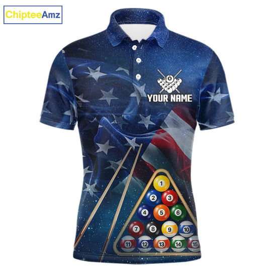 American Flag Blue Galaxy Billiard Shirt For Men Custom 8 Ball Pool Team Jersey Polo & 1/4 Zip TDM5885