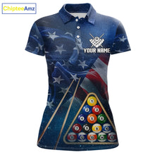 Load image into Gallery viewer, American Flag Blue Galaxy Billiard Shirt For Women Custom 8 Ball Pool Team Jersey Polo &amp; 1/4 Zip TDM5885