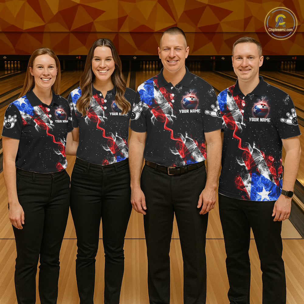 Personalize Puerto Rico Flag Smoke Bowling Shirt For Women Custom Patriotic Bowling Team Jersey TDM6022