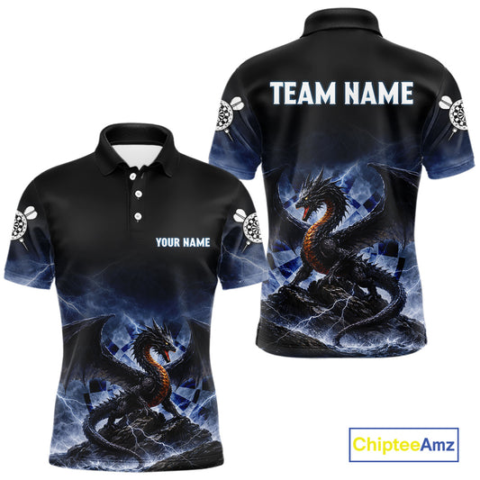 Lightning Dragon Darts Shirt With Pocket Option For Men, Dart Jersey |Blue TDM6029
