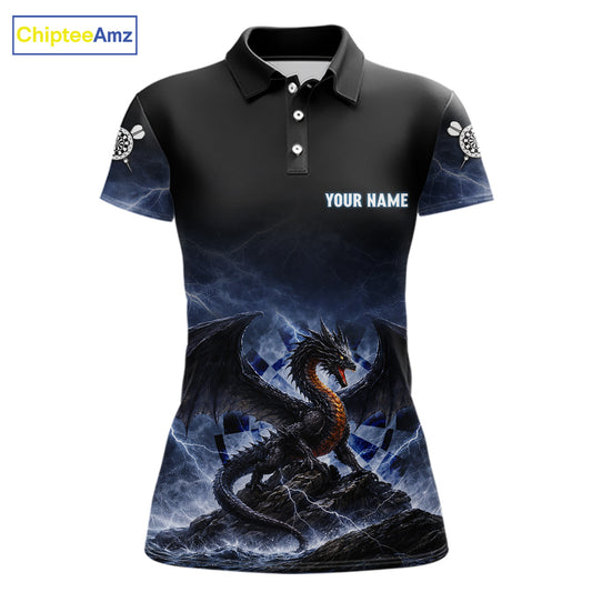Lightning Dragon Darts Shirt With Pocket Option For Women, Dart Jersey |Blue TDM6029