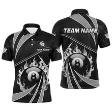 Load image into Gallery viewer, Personalized Grey And Black 8 Ball Pool Fire Custom Billiard Shirt For Men, Billiard Apparel Jersey TDM1974
