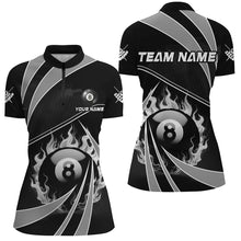 Load image into Gallery viewer, Personalized Grey And Black 8 Ball Pool Fire Custom Billiard Shirt For Women, Billiard Apparel Jersey TDM1974