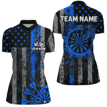 Load image into Gallery viewer, Custom Blue Grunge US Flag Patriotic Darts Shirt For Women, Retro Darts Board Darts Team Jerseys TDM2184