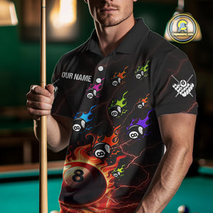 Personalized Funny Colorful Fire Flame 8 Ball Billiard Shirt For Men Custom Pool Team Jersey |Red TDM4966