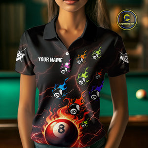 Personalized Funny Colorful Fire Flame 8 Ball Billiard Shirt For Women Custom Pool Team Jersey |Red TDM4966