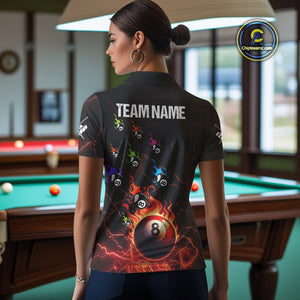 Personalized Funny Colorful Fire Flame 8 Ball Billiard Shirt For Women Custom Pool Team Jersey |Red TDM4966