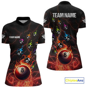 Personalized Funny Colorful Fire Flame 8 Ball Billiard Shirt For Women Custom Pool Team Jersey |Red TDM4966