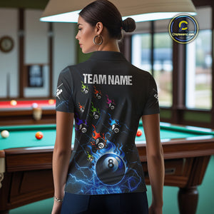 Personalized Funny Colorful Fire Flame 8 Ball Billiard Shirt For Women Custom Pool Team Jersey |Blue TDM4967