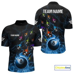 Personalized Funny Colorful Fire Flame 8 Ball Billiard Shirt For Men Custom Pool Team Jersey |Blue TDM4967