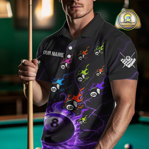 Personalized Funny Colorful Flame 8 Ball Billiard Shirt For Men Custom Pool Team Jersey |Purple TDM4968