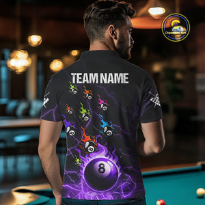 Personalized Funny Colorful Flame 8 Ball Billiard Shirt For Men Custom Pool Team Jersey |Purple TDM4968