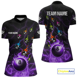 Personalized Funny Colorful Flame 8 Ball Billiard Shirt For Women Custom Pool Team Jersey |Purple TDM4968