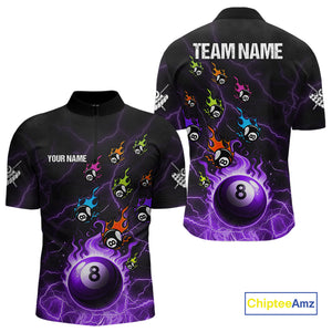 Personalized Funny Colorful Flame 8 Ball Billiard Shirt For Men Custom Pool Team Jersey |Purple TDM4968