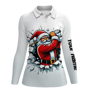 Funny White Crack Wall Women Golf Polo Shirts Custom Santa Playing Golf Outfit Christmas Golfing Gift TDM3177