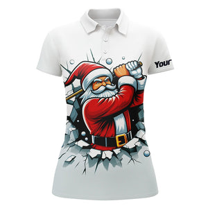 Funny White Crack Wall Women Golf Polo Shirts Custom Santa Playing Golf Outfit Christmas Golfing Gift TDM3177