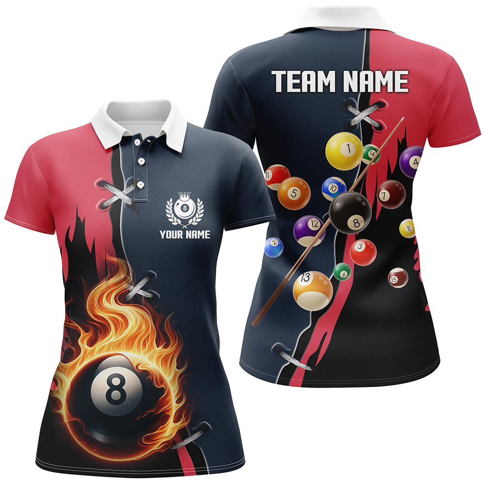 Personalized Red Navy 8 Ball Pool Jerseys Women Polo Shirts Custom Unique Billiard Balls Shirts TDM1080