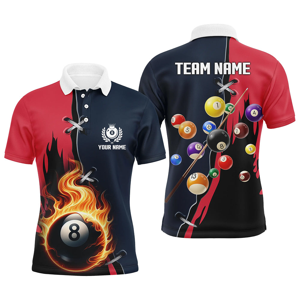 Personalized Red Navy 8 Ball Pool Jerseys Men Polo Shirts Custom Unique Billiard Balls Shirts TDM1080