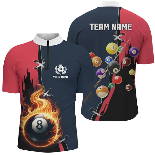 Customized Red Navy 8 Ball Pool Jerseys Men Quarter-Zip Shirt Unique Billiard Balls Shirts TDM1080