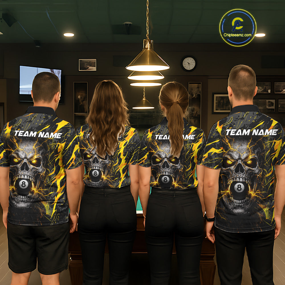 Yellow Black 8 Ball Skull Lightning Splash Billiard Shirt For Women Custom Pool Jersey Polo, 1/4 Zip TDM5892