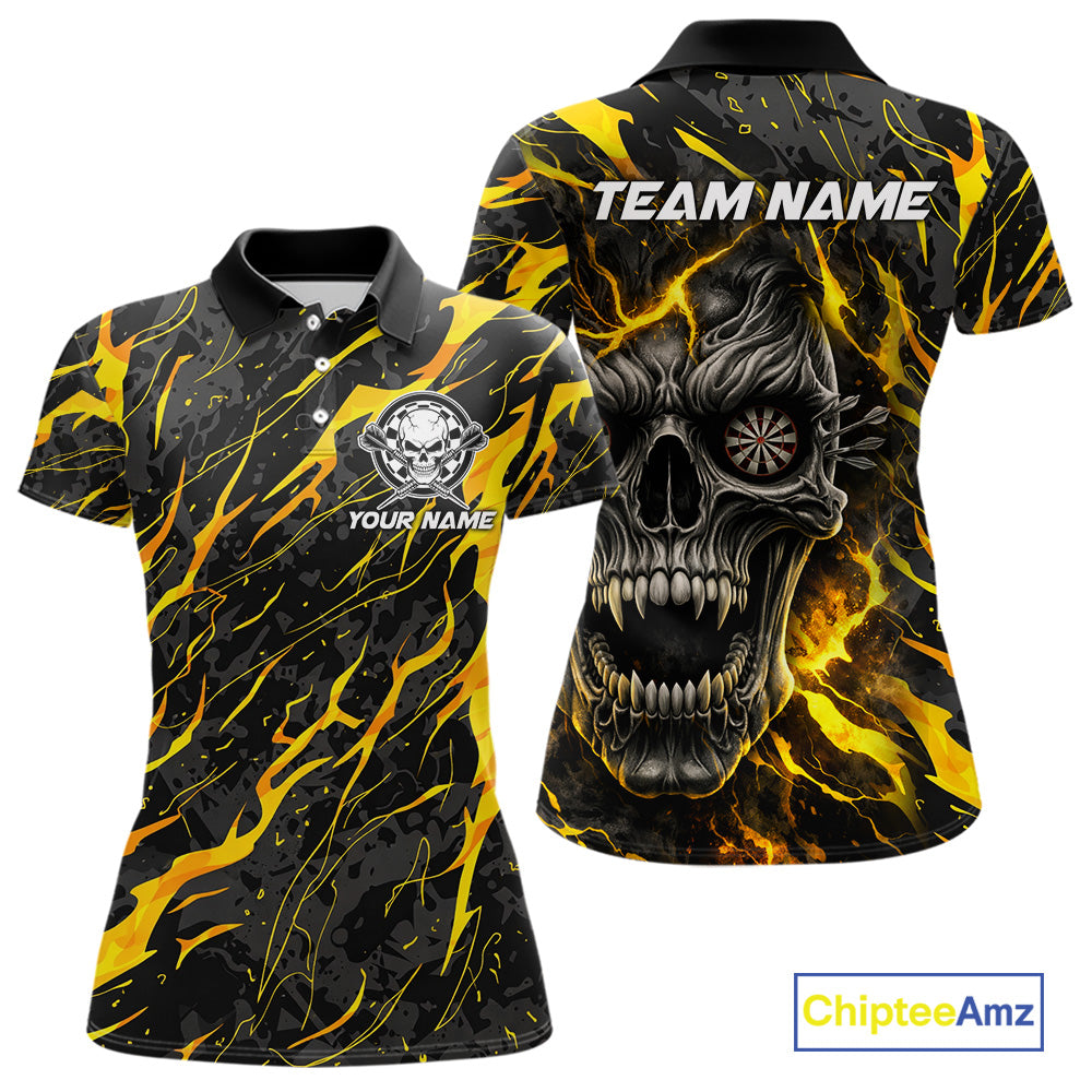 Black Yellow Skull Lightning Splash Darts Shirt For Women Custom Darts Jersey Team Polo & 1/4 Zip TDM5893