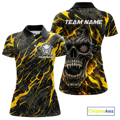 Black Yellow Skull Lightning Splash Darts Shirt For Women Custom Darts Jersey Team Polo & 1/4 Zip TDM5893