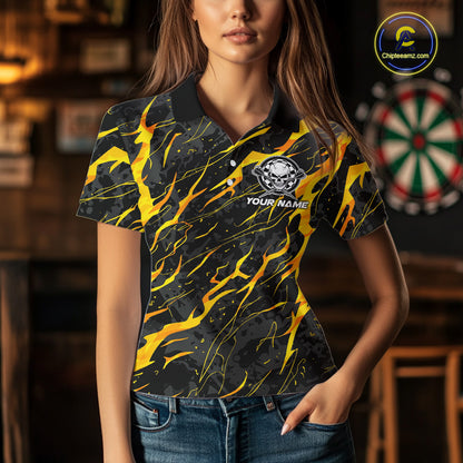 Black Yellow Skull Lightning Splash Darts Shirt For Women Custom Darts Jersey Team Polo & 1/4 Zip TDM5893