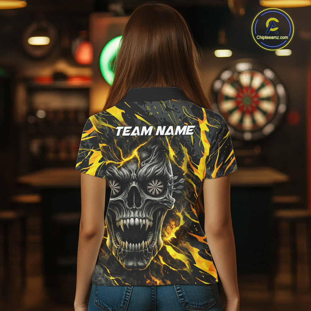 Black Yellow Skull Lightning Splash Darts Shirt For Women Custom Darts Jersey Team Polo & 1/4 Zip TDM5893