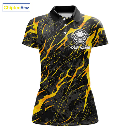 Black Yellow Skull Lightning Splash Darts Shirt For Women Custom Darts Jersey Team Polo & 1/4 Zip TDM5893