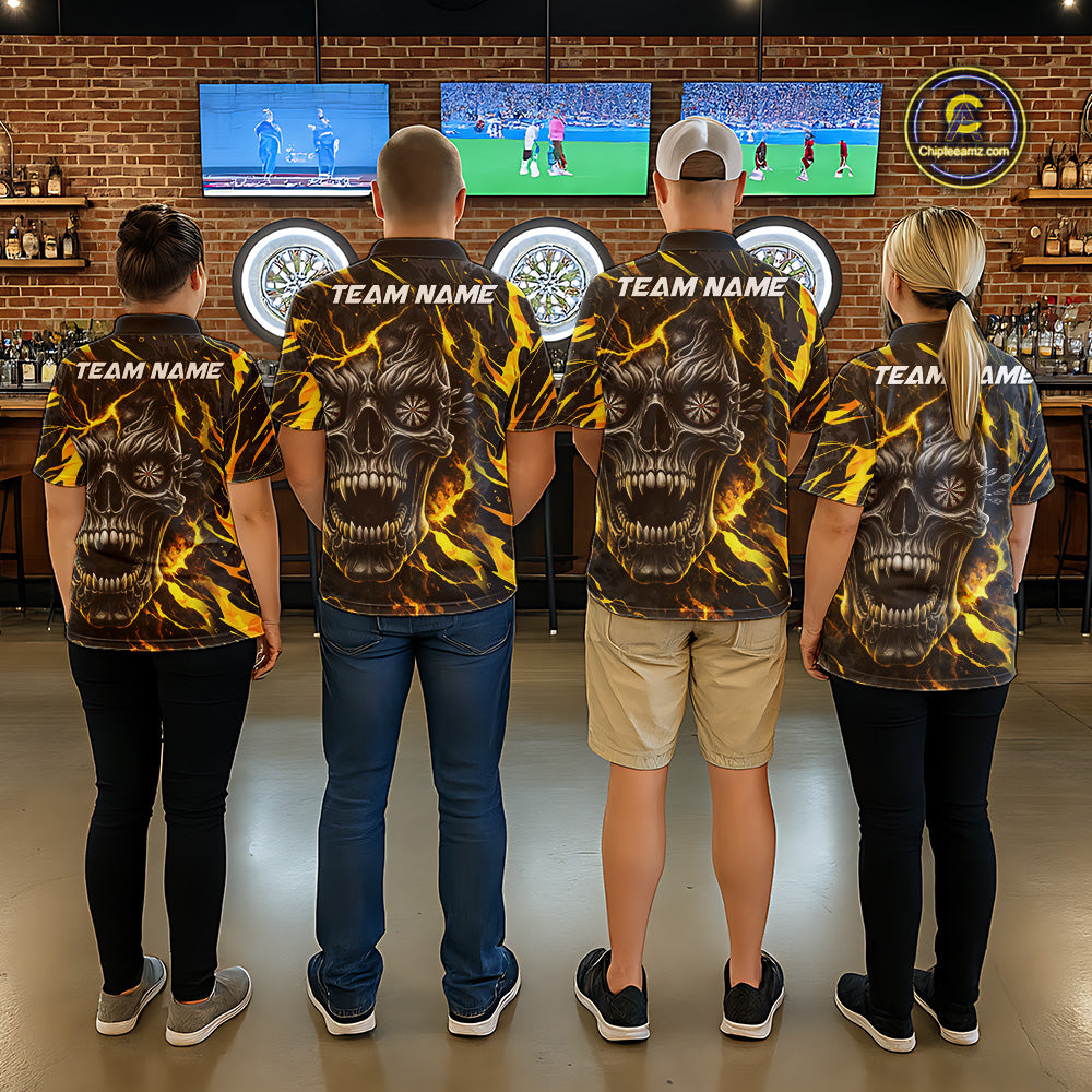 Black Yellow Skull Lightning Splash Darts Shirt For Women Custom Darts Jersey Team Polo & 1/4 Zip TDM5893