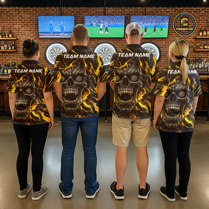 Black Yellow Skull Lightning Splash Darts Shirt For Women Custom Darts Jersey Team Polo & 1/4 Zip TDM5893