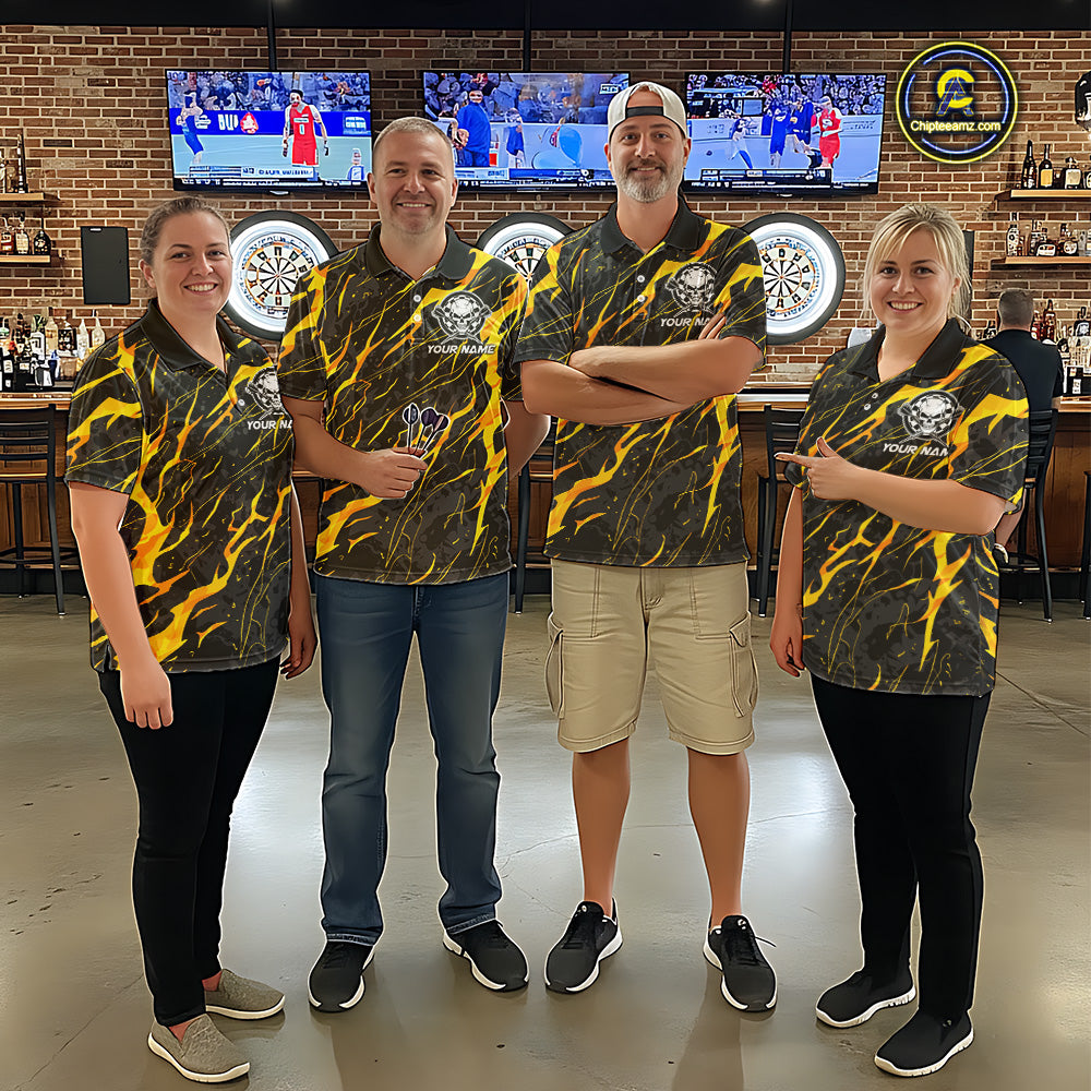 Black Yellow Skull Lightning Splash Darts Shirt For Women Custom Darts Jersey Team Polo & 1/4 Zip TDM5893