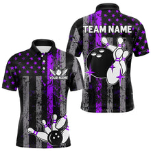 Load image into Gallery viewer, Purple And Black Grunge American Flag Patriotic Bowling Shirts For Men Custom Bowling Team Jerseys TDM3697