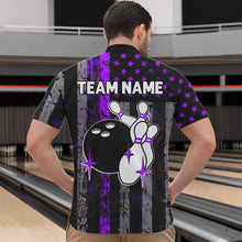 Load image into Gallery viewer, Purple And Black Grunge American Flag Patriotic Bowling Shirts For Men Custom Bowling Team Jerseys TDM3697