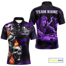 Load image into Gallery viewer, Personalized Purple Smoke Skull Billiard Shirts For Men Custom Death Skeleton Billiard Jerseys TDM3870